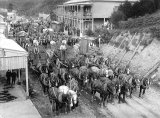 Clarkin's Teams in front of Montgomery's Hotel – Waikino.